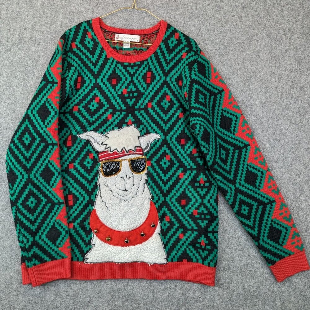 Funny Llama Ugly Christmas Sweater Size XL Red Green Holiday Jolly Acrylic